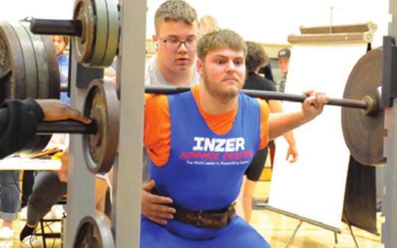 SOMERVILLE’S PAYTON SPROUSE placed second in the boys’ 220-pound weight class at Saturday’s Yegua Iron Invitational Powerlifting Meet at the Yegua Gym. -- Tribune photo by Denise Squier