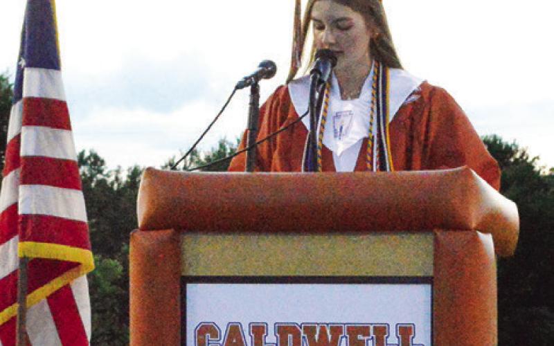 CLASS OF 2026 VALEDICTORIAN Larisa Foster addressed her classmates at the Friday, May 22, commencement ceremony. Tribune photo by Sabine Lazo