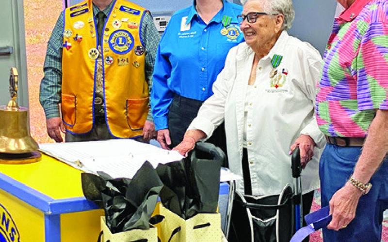 PAST LIONS DISTRICT Governors Jessie Bryan and Johanna Elliott were presented International Lions President Fabricio’s Third Highest Leadership Awards. Pictured are Caldwell Burleson County Lions Club President Ken Wiltz, Past District Governors Johanna Elliott, Jessie Bryan and Past International Director Joe Al Picone.