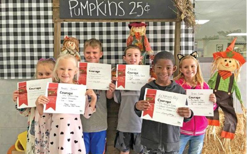 ADDITIONAL OCTOBER COURAGE VALUE winners at Caldwell Elementary School include, from left, Bailey Barnes, kindergarten, Braely Polasek, kindergarten, Clayton Polasek, second grade, Chase Rackel, second grade, Zy’Karian Ray, first grade, and Grace Cadan, second grade.
