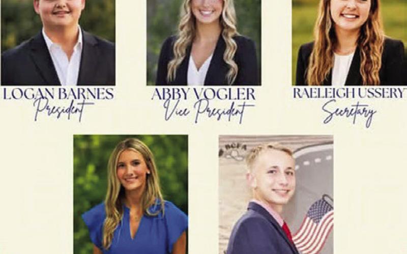 THE OFFICERS OF THE inaugural Burleson County Junior Fair Board are as follows: Logan Barnes, Abby Vogler, Raeleigh Ussery, Jolee Telschow and Barrett Dudensing. Photo courtesy of Burleson County Junior Fair Board
