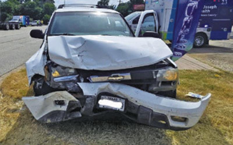 THIS SUV WAS damaged on Friday afternoon, July 10 in a two-vehicle accident on State Highway 21 West. Photo courtesy of Caldwell Fire and Rescue Department