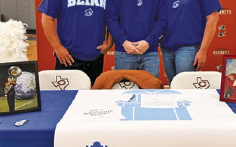 CALDWELL HIGH SCHOOL BAND students officially signed letters of intent to continue their music careers at the collegiate level: Brody Belig at the University of North Texas (trombone), Hayden Mitchell at Kilgore College (tuba) and Waylon Owens at Blinn College (tuba).