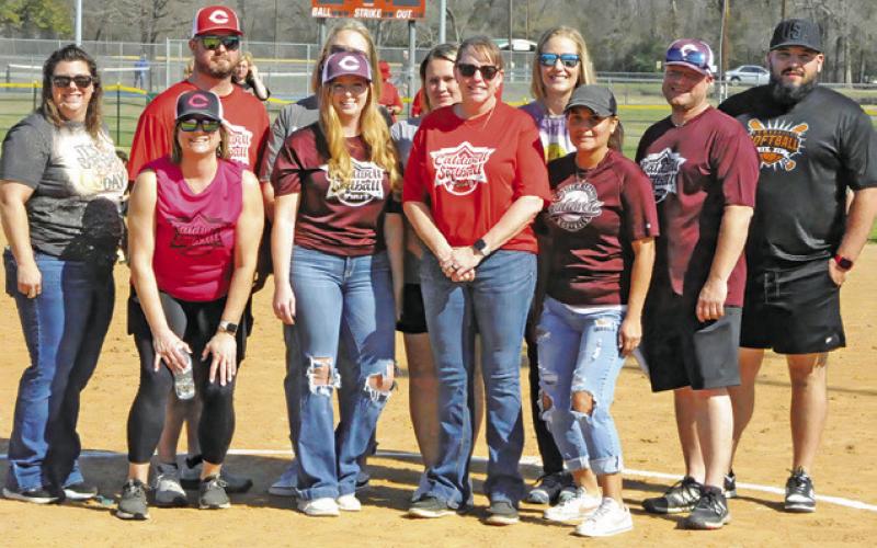 THE BURLESON COUNTY LITTLE LEAGUE Softball board members were out on Saturday to help celebrate the opening of the Little League Softball season. Tribune photo by Denise Squier