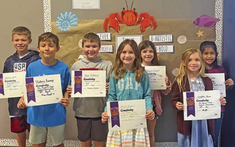 SEVEN SECOND-GRADE students at Caldwell Elementary School were recognized with Person of Value for Creativity certificates. Pictured, from left, are Wesley Hart, Jackson Harvey, Slade McManus, Henley Vasquez, Skylar Supak, Leighton Baca and Keyli Zelaya Uceda.