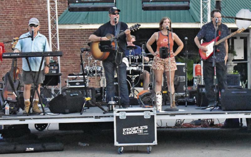 THE PEOPLE’S CHOICE Band performs on Saturday night in downtown Caldwell for the Summer Concert Series in Caldwell. Tribune photo by Roy Sanders