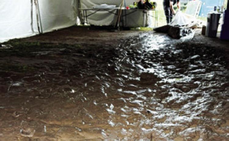 EXTREMELY MUDDY conditions forced the cancelation of Saturday’s Chilifest event, mainly due to the inability of emergency vehicles to get in and out of the Chilifest grounds if needed for emergency responses. Photo courtesy of CHI St. Joseph Health EMS