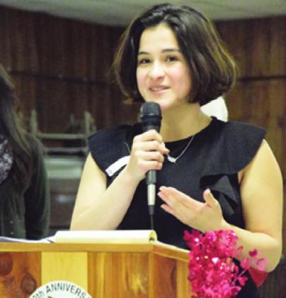 SABINE LAZO GAVE her winning Voice of Democracy speech during an awards dinner and presentation at the Caldwell VFW Post No. 4458. -- Tribune photo by Denise Hornaday