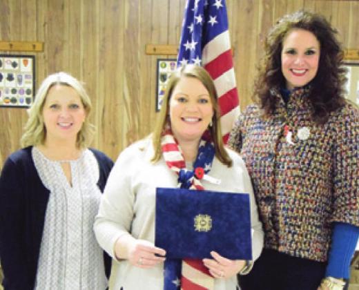 KAREN RHODES, CENTER, won the K-5 Teacher of the Year from the Caldwell VFW Post No. 4458. She is pictured with intermediate interim principal Dianne Luna and Kim Pagach, CISD Director of Special Projects.