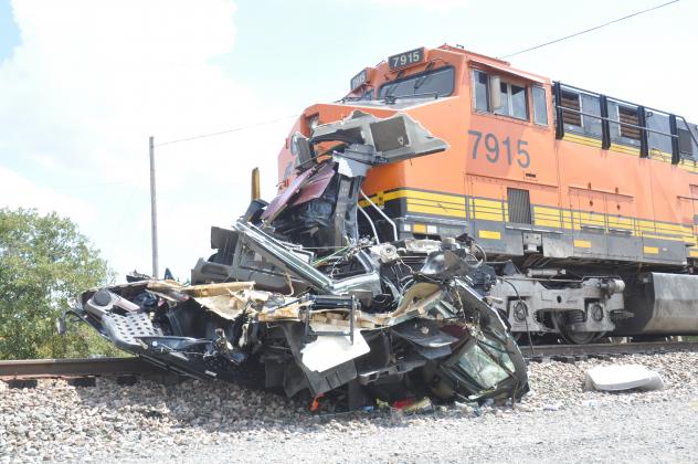 THE WRECKAGE OF this truck is pictured after the collision along the railroad tracks. Anthony James Jones died in the crash.