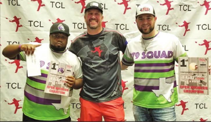 CALDWELL’S A.J. SIMS (LEFT) and Josh Groce (right) recently won the Texas Cornhole League (TCL) State Championship in the Open Doubles division for the third consecutive year. They will begin defending their American Cornhole League title next month.