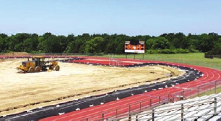 THE GROUND WORK is being done to prepare Hornet Stadium for its new turf. The turf is expected to be ready for football season.