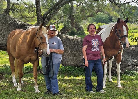 LEE ANN GALLAGHER OF Caldwell, left, with her horse Peppys Golden Playboy, and Elicia Rogers of Atkins, right, with Heza Hugable Jet, owned by Sabine Lazo, both earned top placings in the OHSA Virtual World Show. Tribune photo by Sabine Lazo