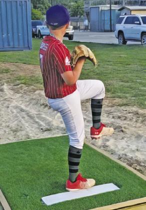 THIS YOUTH BASEBALL player pitches from one of the new pitching mounds donated to the baseball field at West Old San Antonio Road and Commerce Street by the Caldwell Men’s Lions Club.