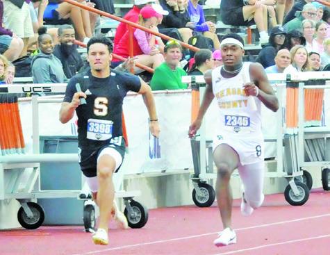 SOMERVILLE’S IAN TEAGUE runs the final leg of the boys 4x100meter relay race at the UIL Class 2A State Track &amp; Field Meet last Friday evening in Austin. -- Tribune photo by Denise Squier