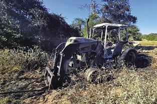 THIS TRACTOR WAS damaged in the fire on County Road 316. Photo courtesy of Caldwell Volunteer Fire Department
