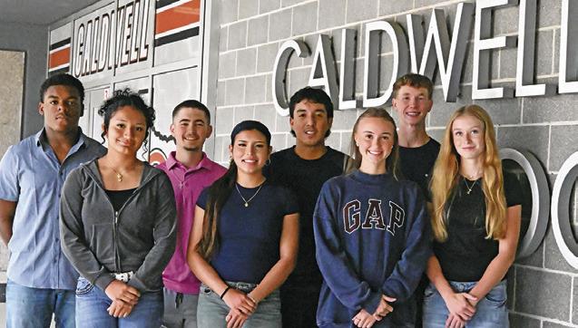 CALDWELL HIGH SCHOOL recently announced its homecoming royalty. Pictured, from left, front, are queen hopefuls, Angie Lobo, Jasmine Rodriguez, Lucy Ferguson and Ireland Morgan, and king hopefuls, Michael Butler, Grant Leubner, Matthew Revilla and Kyson Strange. Tribune photo by Denise Squier