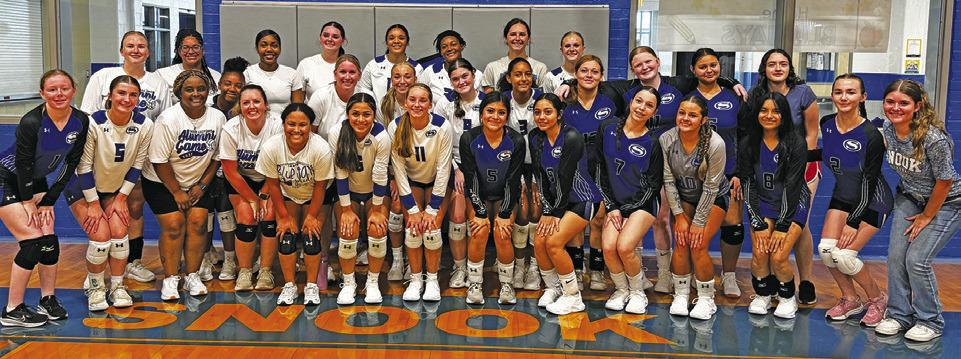 CURRENT AND FORMER LADY JAY VOLLEYBALL players came out to play in Friday’s alumni scrimmage at the Snook Gym.