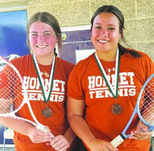 CALDWELL’S HannaRae Clark and Miranda Polasek won the D draw consolation title in girls doubles at the Rudder Ranger Roundup.