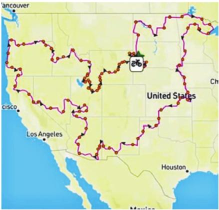 THIS MAP SHOWS the route that Caldwell’s Tim Owens took during the 10,000-mile Hoka Hey Motorcycle Challenge.