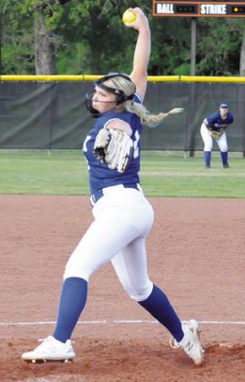 SNOOK ACE Aubrey Becker winds up to pitch during the Lady Jays’ win over the Lady Yeguas. -- Tribune photo by Denise Squier