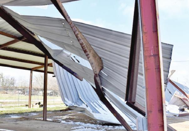 THE CALDWELL SCHOOL District bus barn was damaged during the winter weather. -- Tribune photo by Roy Sanders
