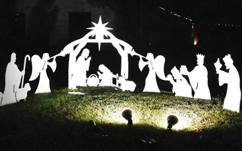 THIS NATIVITY SCENE is on display on the Burleson County Courthouse lawn. It was presented by the Burleson County Cowboy Church.