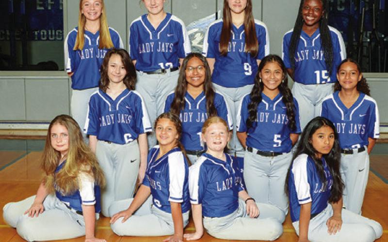 THE 2024 SNOOK LADY JAY junior high softball team is, from left, back, Kennedi Withem, Kamryn Sims, Heidi Janac, Amariana Sims, middle, Macy Brechbuhler, Nevah Salmi, Lesly Vasquez-Remierz, Jaci’lee Perez, front, Bailey Roberts, Chloe Vajdak, Abby Huddleston and Valerie Vasquez-Remierz.