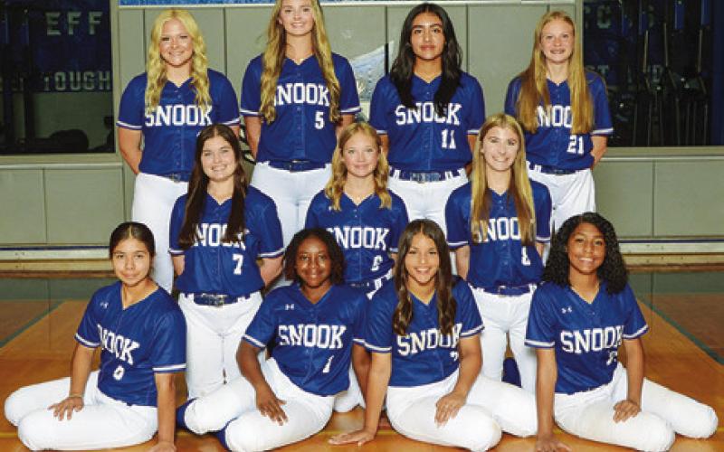 THE 2024 SNOOK LADY JAY softball team is, from left, back, Aubrey Becker, Alexis Macik, Azul Ramos, Dakota Kienow, middle, Kalyn Cooper, Kaylie Holden, Kiley Price, front, Ashley Quevedo-Villafranco, Braynija Pool, Marissa Batiste and Jazmena Perez.