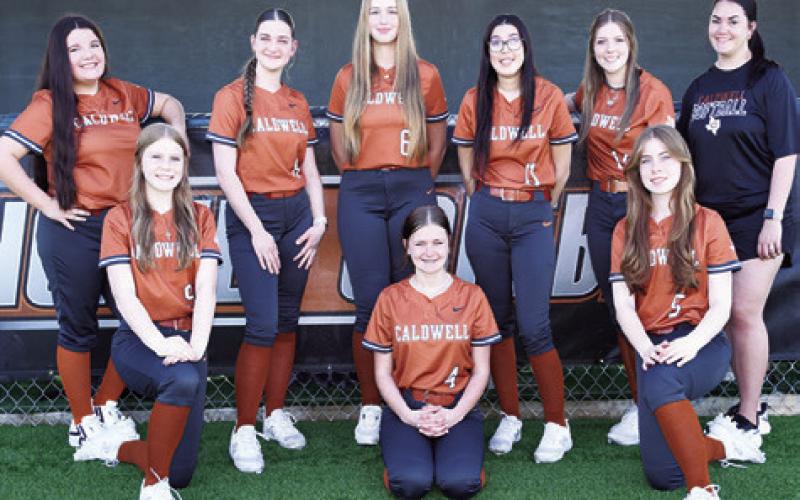 THE 2025 LADY HORNET JUNIOR varsity softball team is, from left, front, Hailey Young, Blair Mantey, Savannah Stahlheber, back, Annalyse Najera, Emma Davis, Kylie Becka, Abigail Qualls, Natalie Buckholt and Coach Delaney Loosemore.