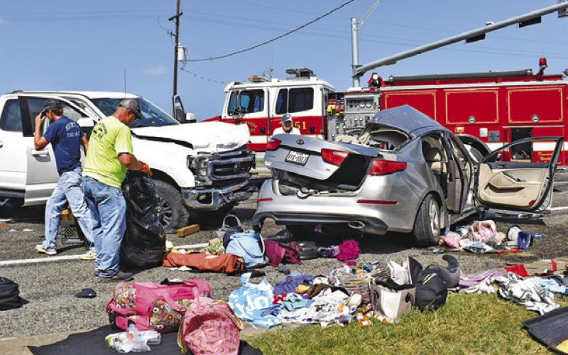 THE VEHICLES FROM THE accident scene are in the southbound lane of SH 36 South. Tribune photo by Roy Sanders