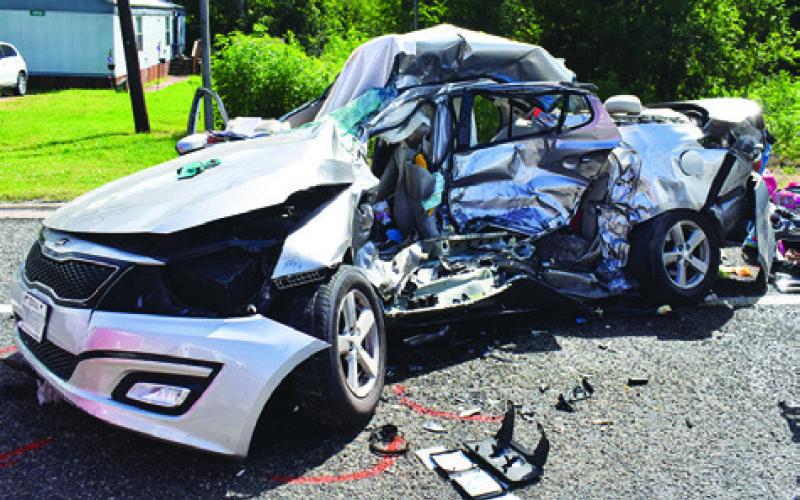 THIS KIA OPTIMA car was damaged on the left, driver’s side in this accident on Sunday, July 19, on State Highway 36 South. Tribune photo by Roy Sanders