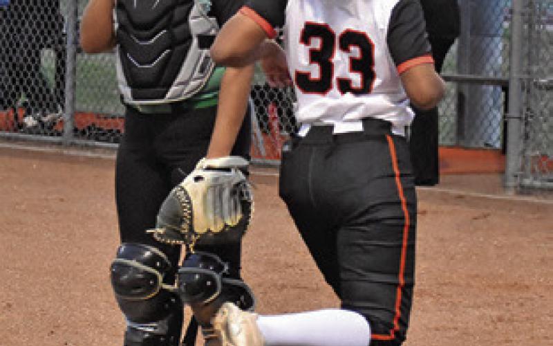 EMMA WILLIAMS crosses home plate during the Somerville-Hempstead game on Friday. Tribune photo by Roy Sanders