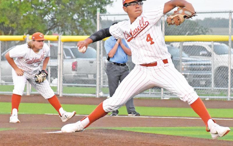 KAIN SANCHEZ PITCHES for Caldwell in the Rockdale victory.