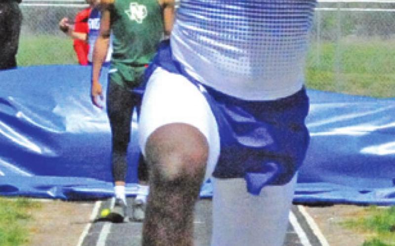 DALVON WORKMAN placed second in the boys varsity triple jump last week at the District 26-2A Track Meet in Snook.
