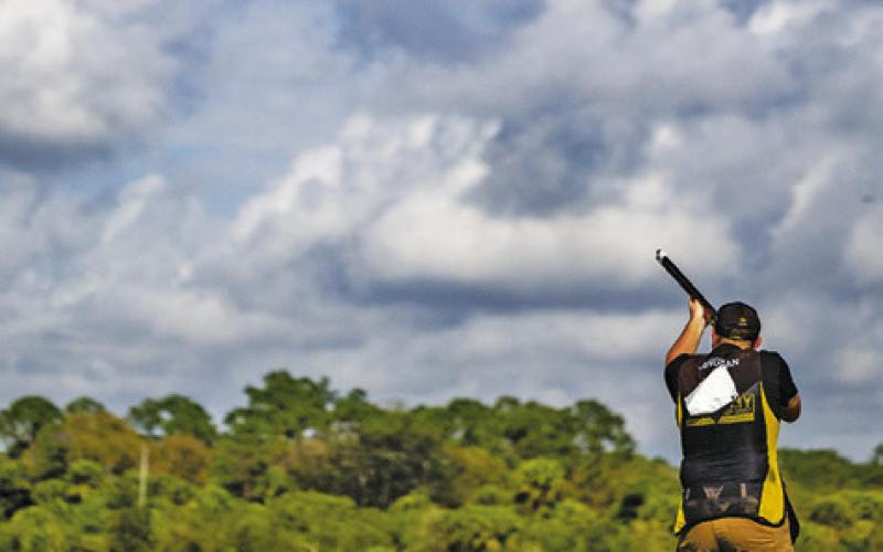CALDWELL’S PHILLIP JUNGMAN shoots during the Men’s Skeet event at the Winter Selection Match in West Palm Beach, Florida, last week. Jungman qualified for the 2025 Men’s National Skeet Team and will compete in international World Cup events this spring.