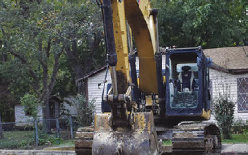 LARGE BOX culverts are installed last Friday, Nov. 8, on Harvey Street in Caldwell as part of a drainage project.