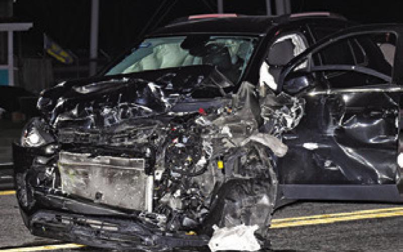 THIS CAR was damaged on Sunday night on State Highway 36 South in Lyons.