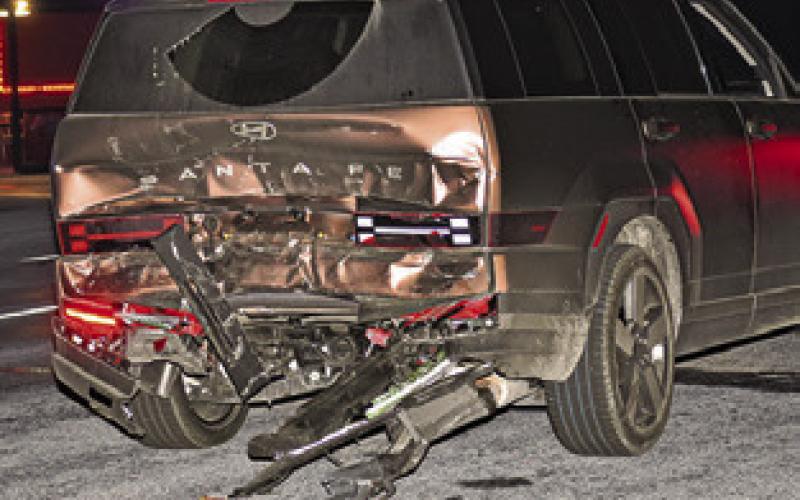 THE BACK of this vehicle was damaged in the Saturday night accident on State Highway 36 South near Lyons.