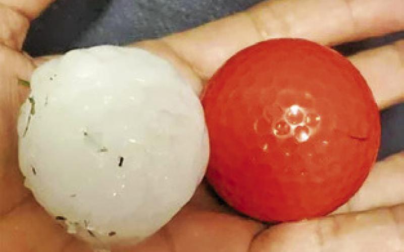 HAIL THE SIZE OF golf balls fell in parts of Burleson County, breaking windows and damaging vehicles.