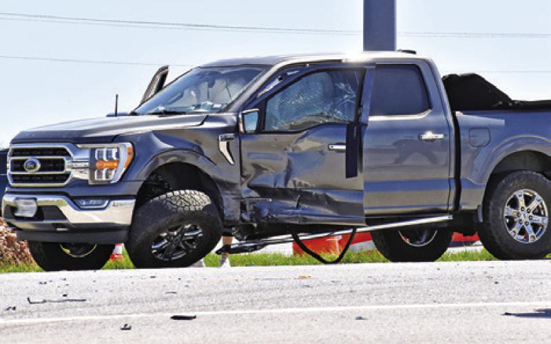 THIS PICKUP WAS damaged on Sunday afternoon, March 16, in a collision at the F.M. 50 and F.M. 609 intersection.