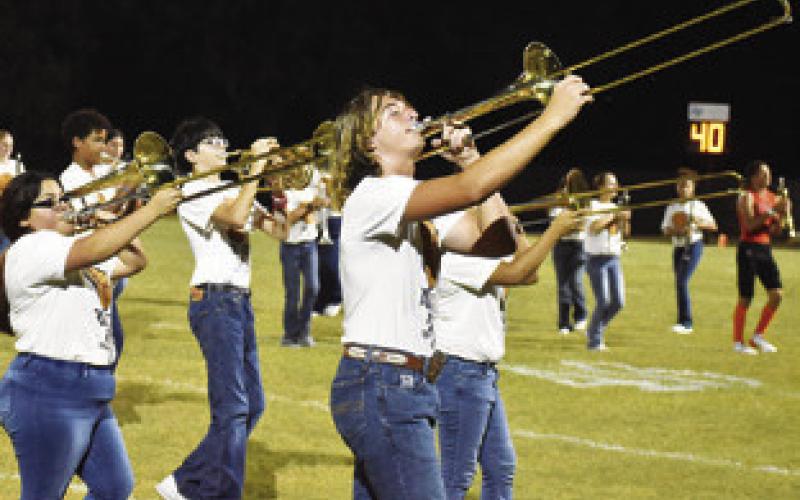 THE SOMERVILLE YEGUAS Marching Band performs at halftime of the Somerville-Snook football game last Friday in Somerville.