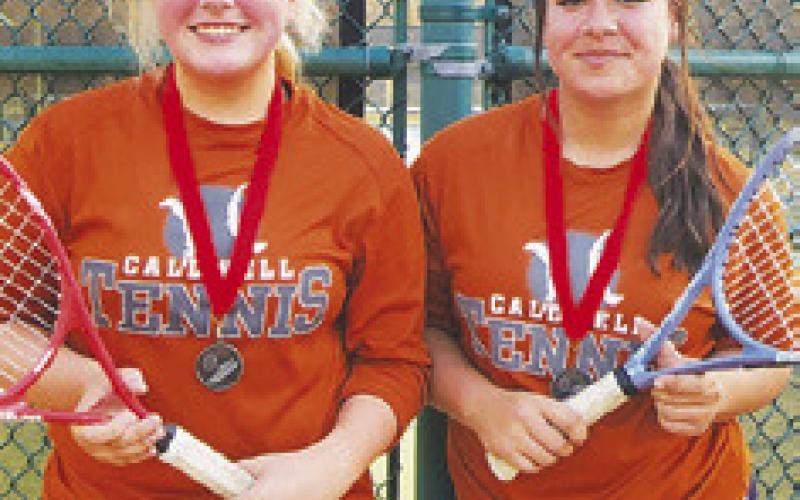 HANNARAE CLARK and Miranda Polasek placed third in the junior varsity’s Girls B Doubles division at the Waco High Spring Tennis Tournament.
