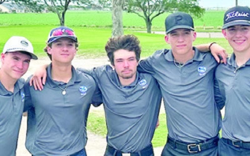 SNOOK HIGH’S GOLF team members include, from left, Lance Lara, Caden Schluens, Cason Pitts, Brett Withem and J. Beaux Hruska.