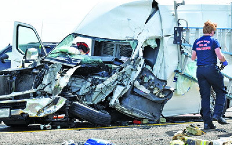 THIS VAN WAS damaged on Monday in an accident on State Highway 21 West near County Road 110. -- Tribune photo by Roy Sanders