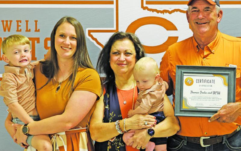 THOMAS TRNKA AND THE BURLESON County Fair Association were given a Certificate of Appreciation at the recent Caldwell High School Spring Athletic Banquet for their support of CHS athletics.