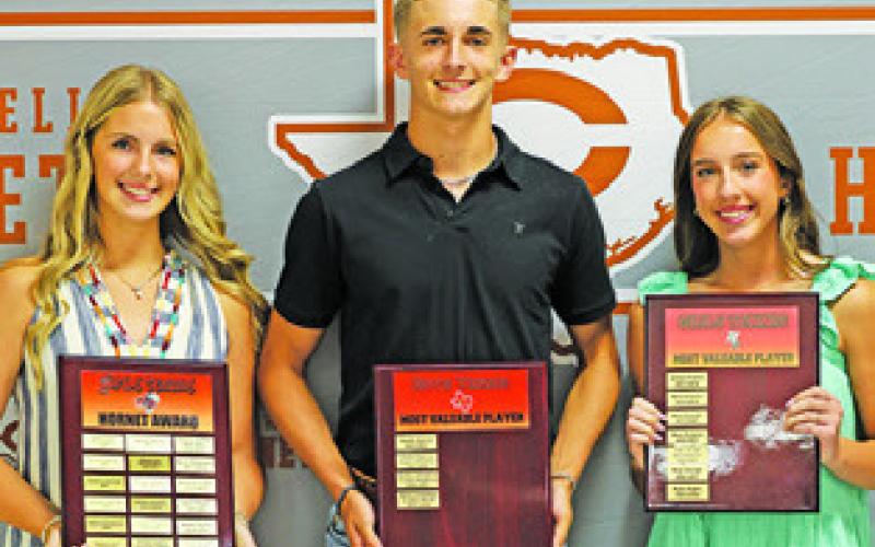 AWARD WINNERS at the recent CHS Athletic Banquet included: Girls Tennis -- Kylie Vogler, MVP; and Abby Vogler, Hornet Award; Boys Tennis -- Dylan Chapman, MVP; and Felipe Gaucin, Hornet Award.