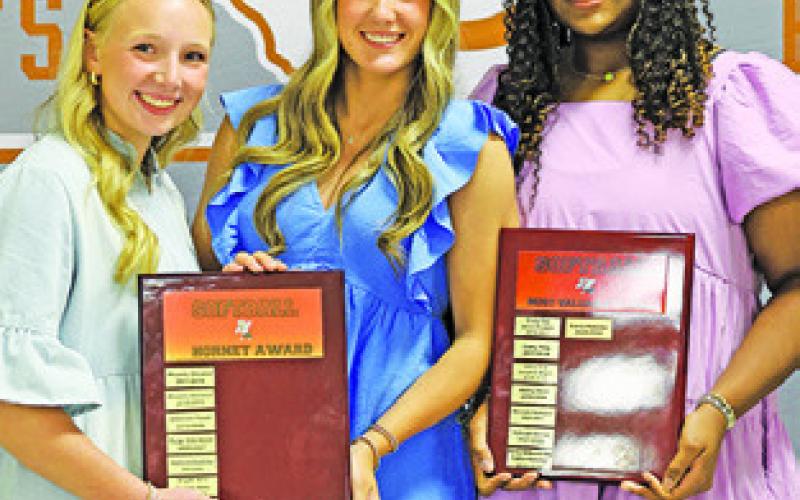 AWARD WINNERS at the recent CHS Athletic Banquet included: Softball -- Samone Clark, MVP; and Mia Witherwax and Molly Meadows, Hornet Award.