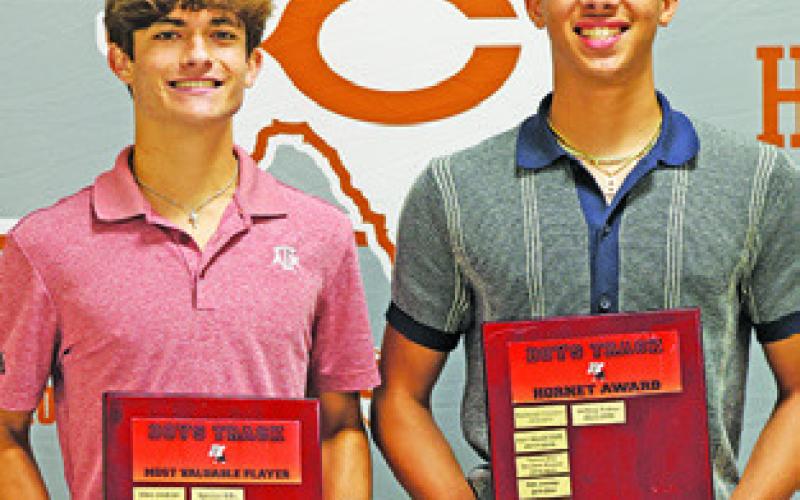 AWARD WINNERS at the recent CHS Athletic Banquet included: Boys Track -- Spencer Ellis, MVP; Dylan Carter, Hornet Award.