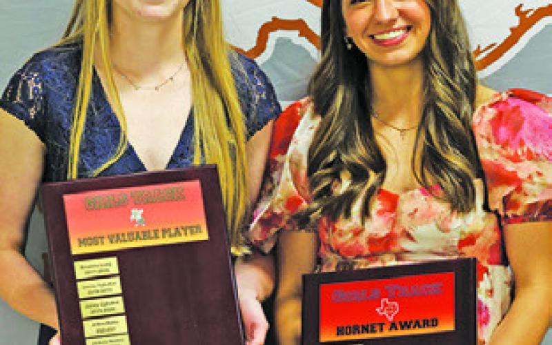 AWARD WINNERS at the recent CHS Athletic Banquet included: Girls Track -- Ireland Morgan, MVP; and Natalie Eastepp, Hornet Award.